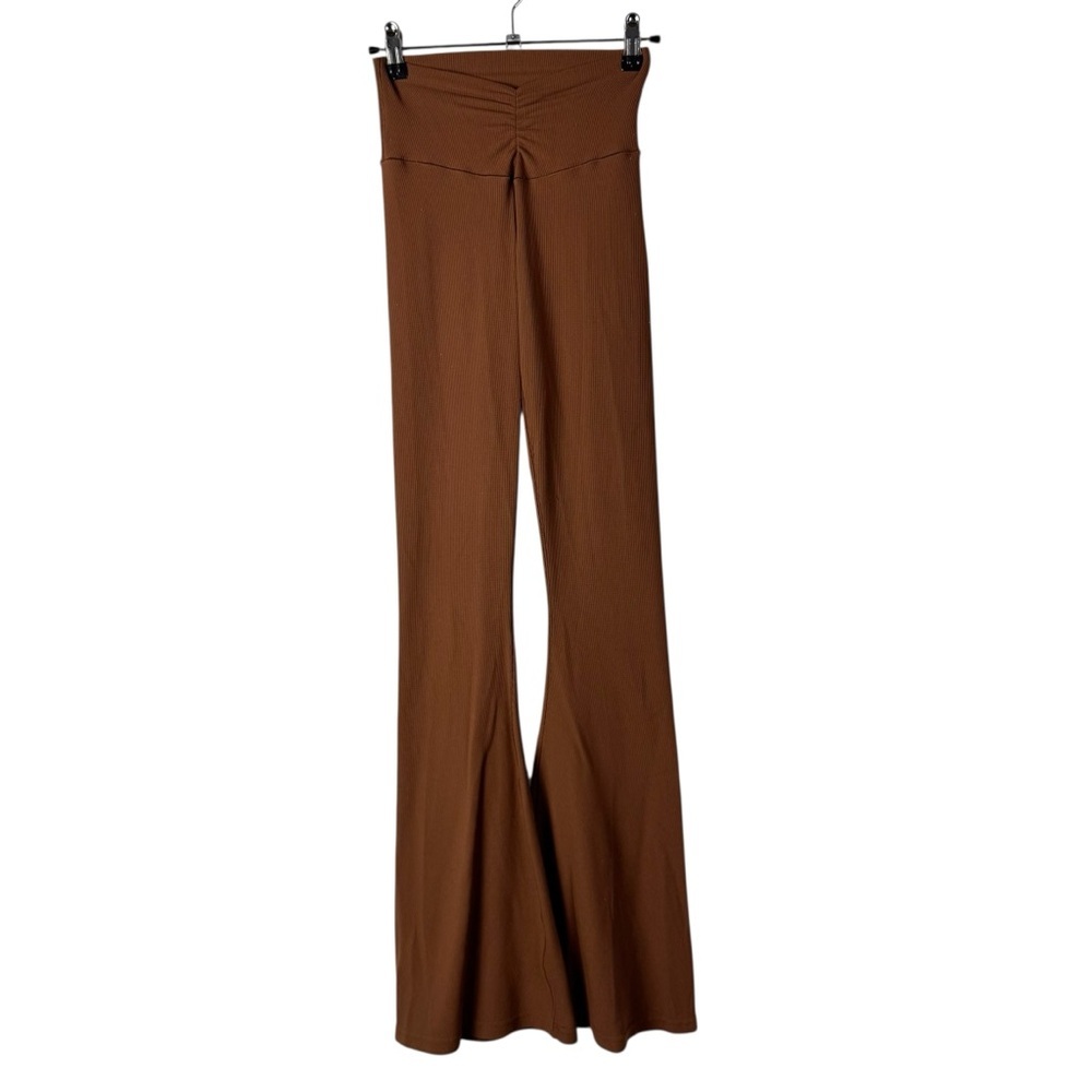 Aerie Offline Long Caramel Brown Real Me Flare Waffle Knit High Rise Pants XS